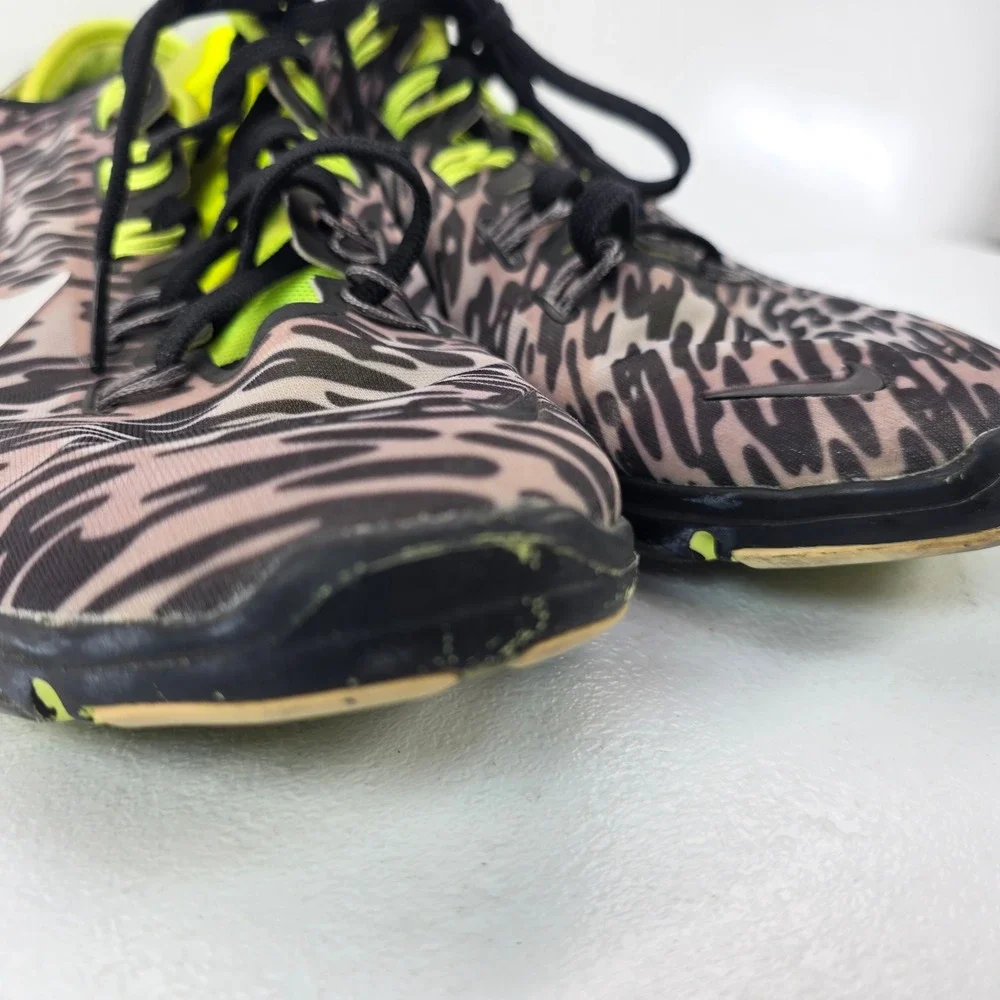 Nike Free TR 5.0 Womens Leopard Print Training Sneakers Neon Green Black Sz 6.5